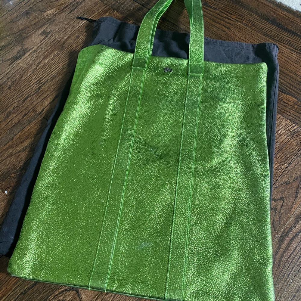 Burberry Prorsum Large Metallic Lime Green Leather Tote Bag